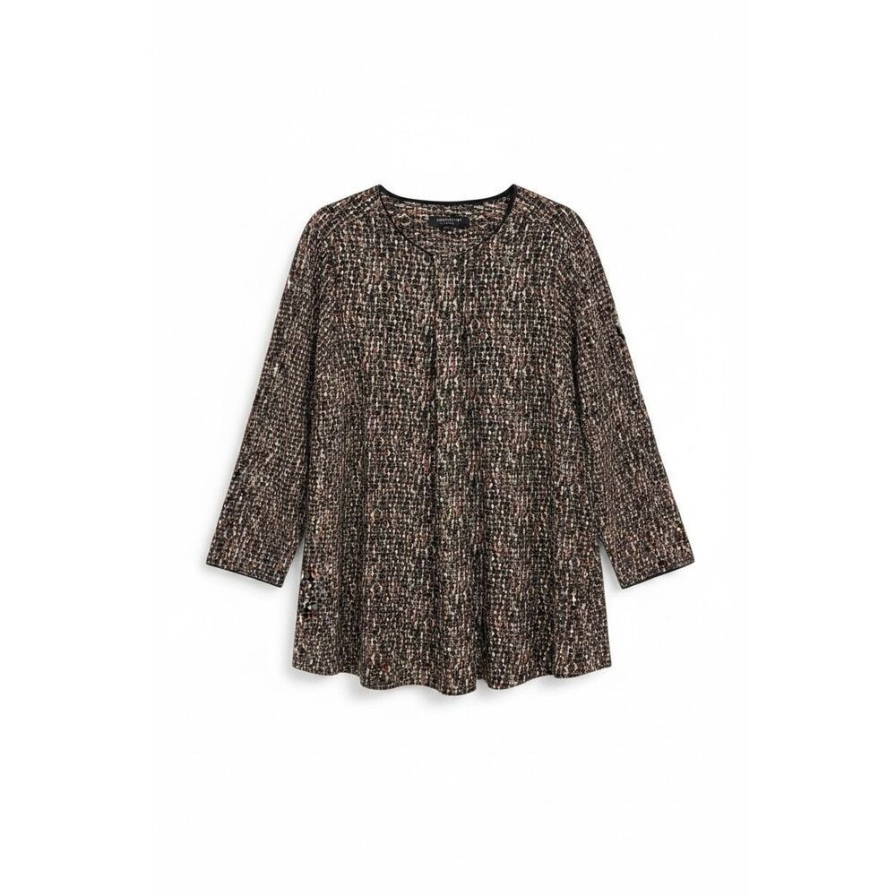 Lafayette 148 Women’s Silk Blend Blouse Size Large Black Brown Tweed Look